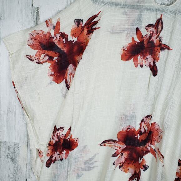 New White Ivory Floral Open Front Boho Flower Lightweight Kimono Womens One Size - Picture 10 of 11